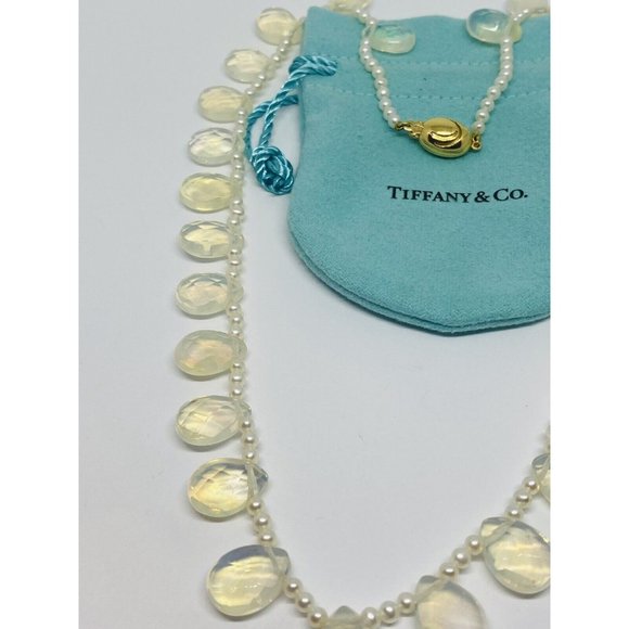 18K Yellow Gold Iridesse Tiffany & Co Pearl Strand with Quartz Drops 18" - Picture 5 of 10